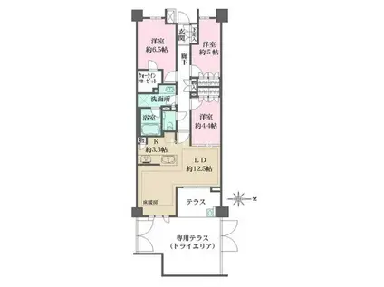 ザ・パークハウス市谷加賀町レジデンス(3LDK/1階)の間取り写真