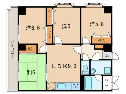 HACHIBUSE鳴尾(4LDK/3階)の間取り写真