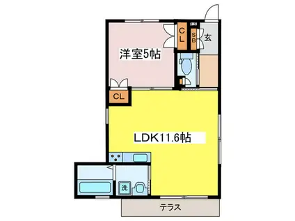 フレア十条(1LDK/1階)の間取り写真