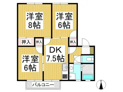 ハローイントクマII(3DK/1階)の間取り写真