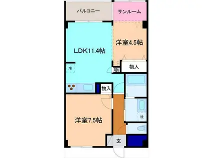 キャトルセゾン(2LDK/3階)の間取り写真