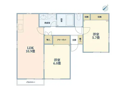 リバージュ新町(2LDK/2階)の間取り写真