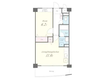 ボヌール有瀬(1LDK/1階)の間取り写真