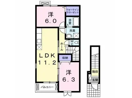 ピアチェーレ(2LDK/2階)の間取り写真