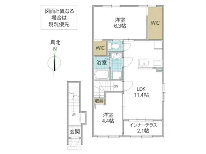 那珂市菅谷字寄居 アパート(2LDK/2階)の間取り写真