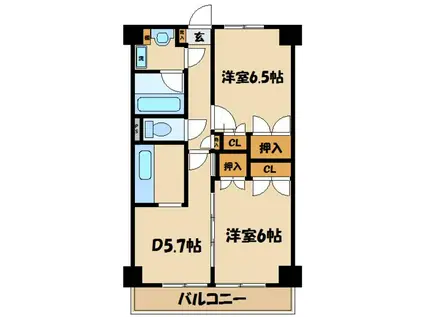 ヴィアーレ鹿沼台(2DK/5階)の間取り写真