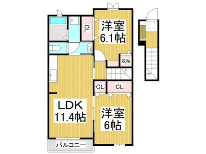 アンジュ・アームス(2LDK/2階)の間取り写真