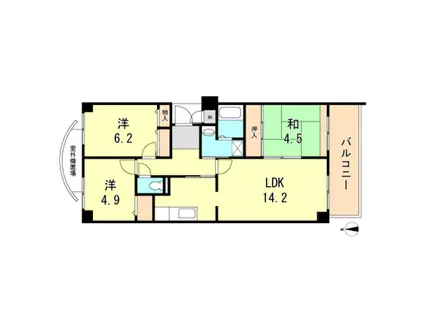高倉山ハイツ(3LDK/1階)の間取り写真