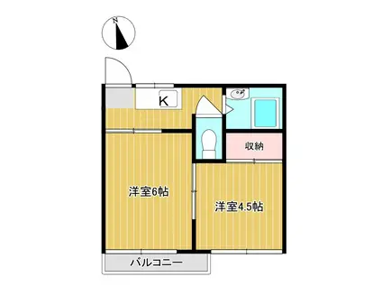 コスモハイツB(2K/1階)の間取り写真