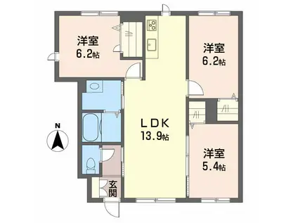 伊予鉄道郡中線 土居田駅 徒歩25分 2階建 築14年(3LDK/1階)の間取り写真