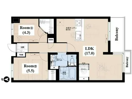 グリーンハイム武蔵小杉(2LDK/3階)の間取り写真