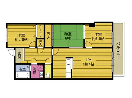 シバタハイム(3LDK/3階)の間取り写真
