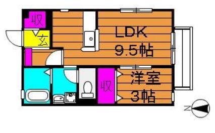 アクアパレス(1LDK/2階)の間取り写真