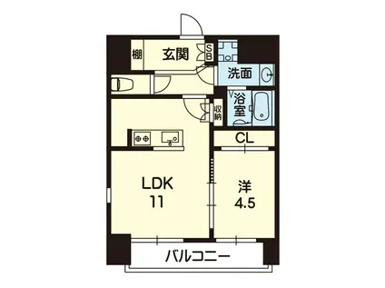 ライズ熊本駅ノース(1LDK/2階)の間取り写真