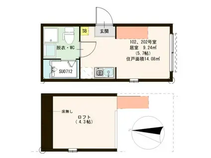 ハーモニーテラス千住中居町(ワンルーム/2階)の間取り写真