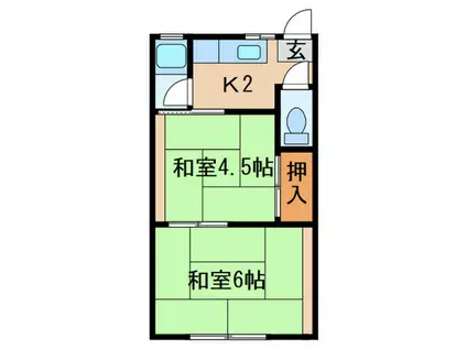 武庫ハイマB棟(2K/1階)の間取り写真