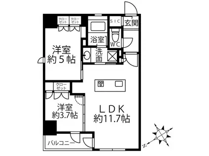 クリオラベルヴィ新富町(2LDK/6階)の間取り写真