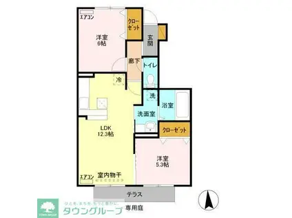 イーグレット B(2LDK/1階)の間取り写真