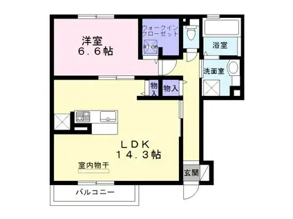 ル グランシャリオB棟(1LDK/1階)の間取り写真