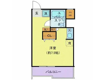 エスコート麻布十番(ワンルーム/12階)の間取り写真