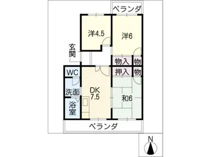 みそらぎハイツII(3DK/1階)の間取り写真