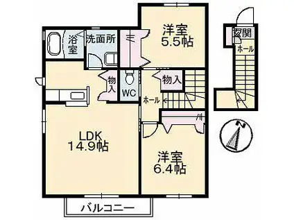 マレンドールII(2LDK/2階)の間取り写真