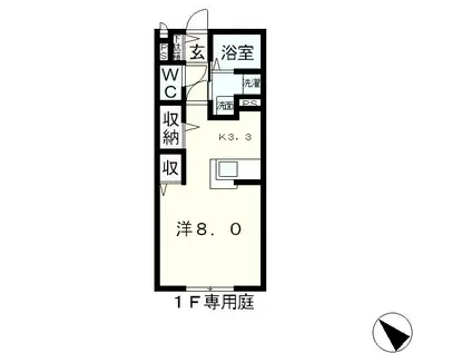 グランパルク A棟(1K/2階)の間取り写真