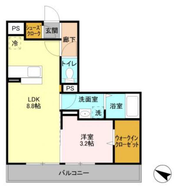 メルベイユクレイドル(1LDK/2階)の間取り写真