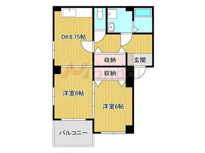 宮崎県都城市 3階建 築20年(2DK/3階)の間取り写真