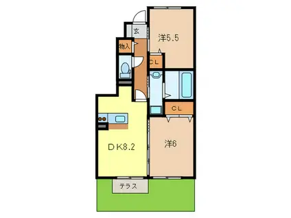 キャンフルローレル(2DK/1階)の間取り写真