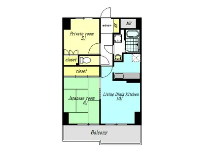 アヴェニュー桜上水(2LDK/10階)の間取り写真