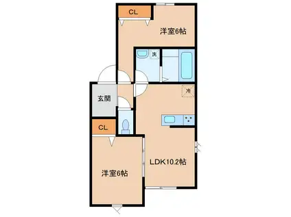 アスコット松森(2LDK/1階)の間取り写真