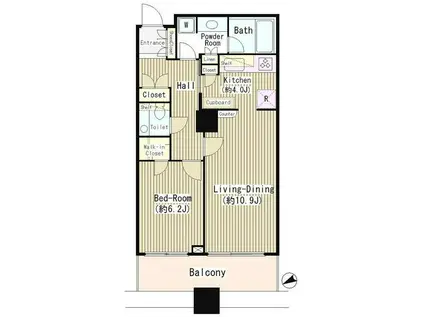 白金タワー・タワー棟(1LDK/9階)の間取り写真