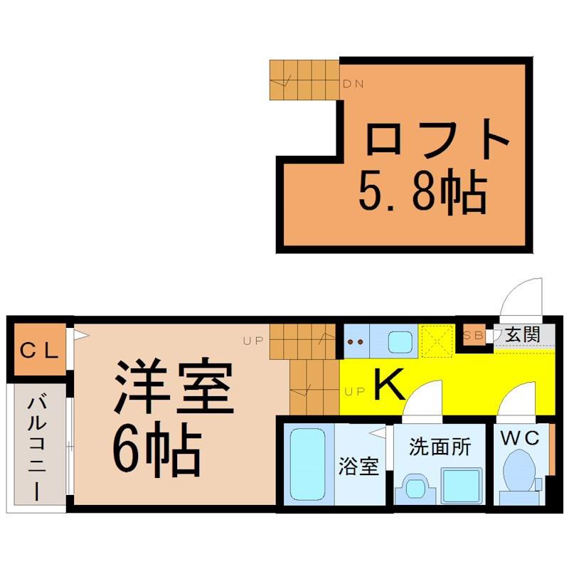 ハーモニーテラス名楽町(1K/1階)の間取り写真