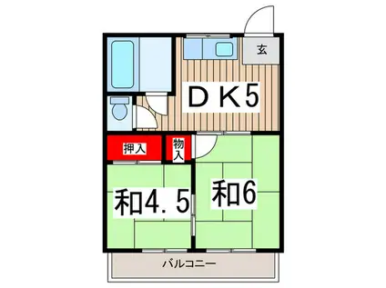 ソワサント狭山(2DK/2階)の間取り写真