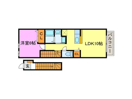 ドミール・ブロッサムIII(1LDK/2階)の間取り写真