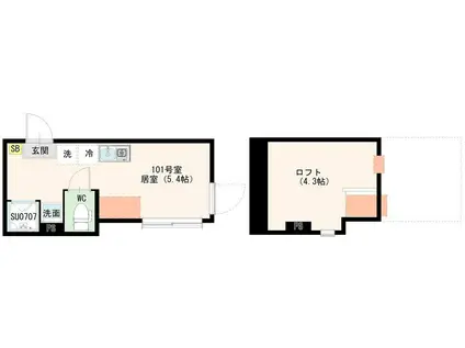 ハーモニーテラス多摩川二丁目(ワンルーム/1階)の間取り写真