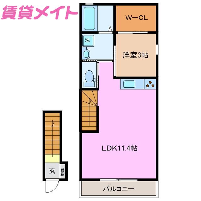 ラトゥール川越(1LDK/2階)の間取り写真