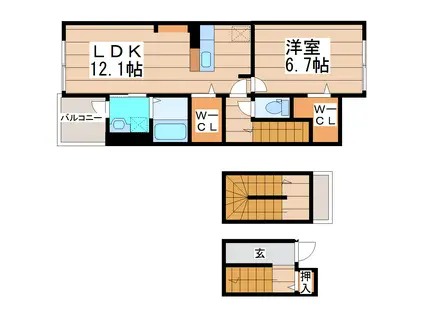 サンパティーク F棟(1LDK/3階)の間取り写真