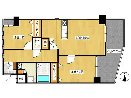 ウイング真鶴(2LDK/4階)の間取り写真