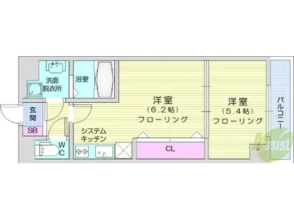 しゃとれ東勝山(1DK/3階)の間取り写真