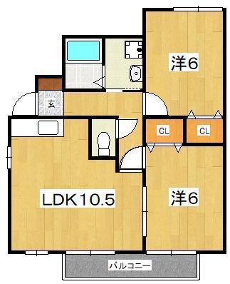 ユイット・アンII(2LDK/1階)の間取り写真