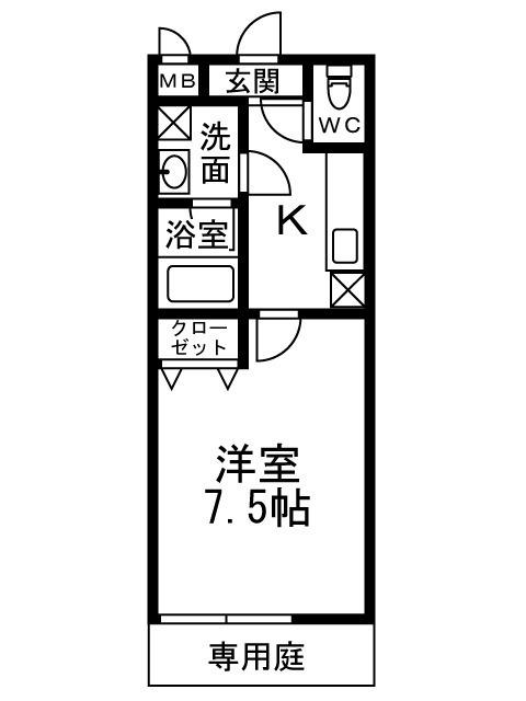 プライム・ヒルズ(1K/1階)の間取り写真
