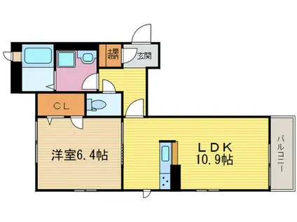 阪急京都線 桂駅 徒歩6分 3階建 築12年(1LDK/3階)の間取り写真