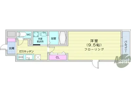 ロージェ泉中央(1K/2階)の間取り写真