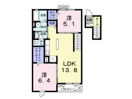 イーエックス フラット(2LDK/4階)の間取り写真