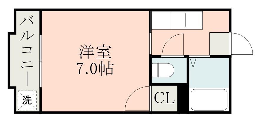 レインボー鴨池(1K/2階)の間取り写真