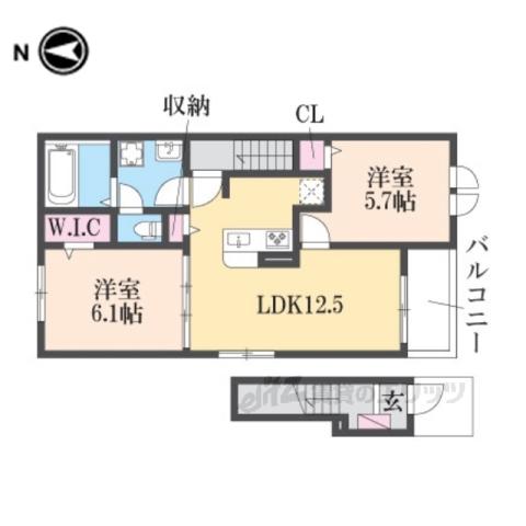 セレノ生駒Ⅱ(2LDK/2階)の間取り写真