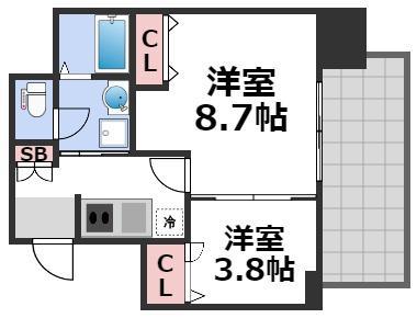 ヴィラ・セレーノ玉造本町(2K/12階)の間取り写真