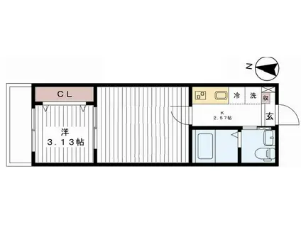 フィオーレ勝田台(1DK/2階)の間取り写真